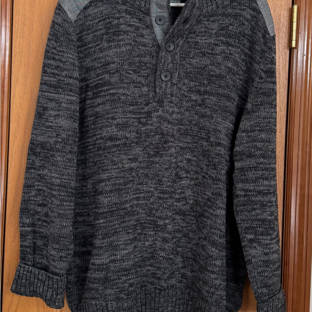 Method Men’s Dark Gray Button Up Crewneck Sweater size XL Y2K